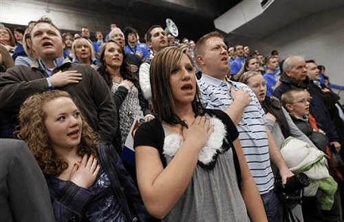 "I pledge allegiance to the flag...that the terrorists who speak this language want to tear down..."