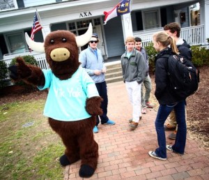 The cute Yik Yak mascot, hanging out at a fraternity, where ethics go to die.