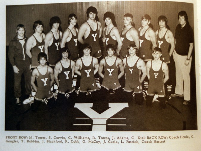 12-20-98 Copy photo from 1976 Yorkville Yearbook which shows Dennis Hastert who coached the 1976 state champion wrestling team...