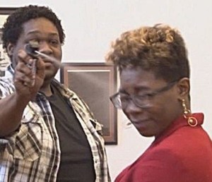 Pepper spray in the face? Uh, that's not what we mean by "blind justice"...