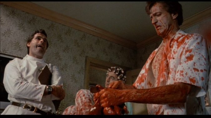 The involuntary liver transplant from Monty Python's "The Meaning of Life." Why, you're RIGHT, Amanda! It's EXACTLY like a pregnancy!