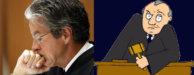 Judge Clarke (L) and artist's representation (R)