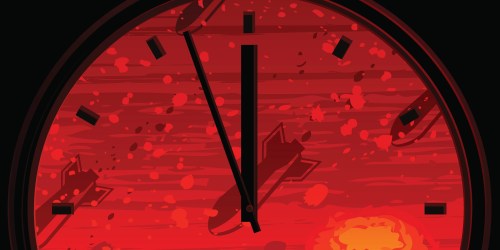 Doomsday clock showing 3 minutes to midnight